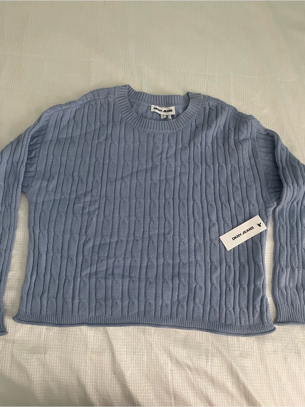 Dkny Light Blue Cable Knit Crewneck Sweater